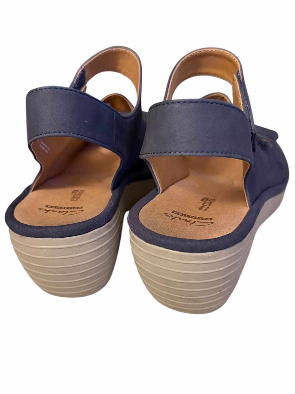 Clarks Reedly Juno Navy Nubuck Platform Wedge Comfort Soft Cushion Sandals 8.5 - Picture 7 of 10